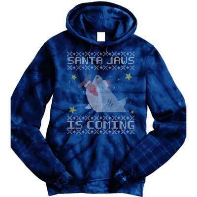 Santa Jaws Is Coming Ugly Christmas Tie Dye Hoodie