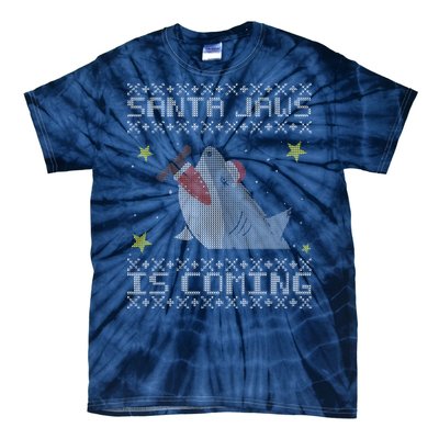 Santa Jaws Is Coming Ugly Christmas Tie-Dye T-Shirt