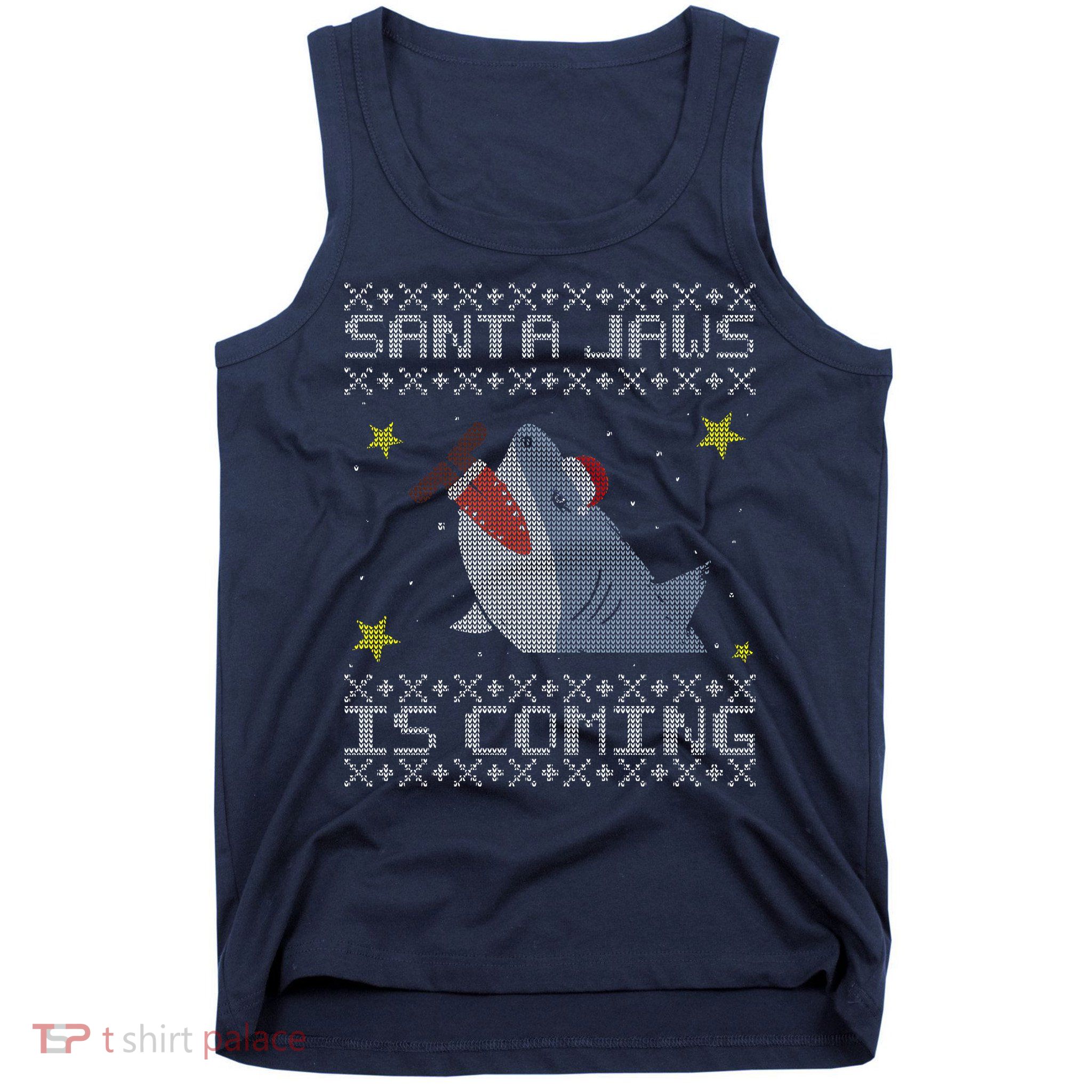 Santa Jaws Is Coming Ugly Christmas Tank Top