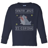 Santa Jaws Is Coming Ugly Christmas Toddler Long Sleeve Shirt