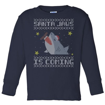 Santa Jaws Is Coming Ugly Christmas Toddler Long Sleeve Shirt