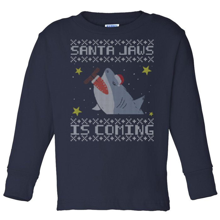 Santa Jaws Is Coming Ugly Christmas Toddler Long Sleeve Shirt