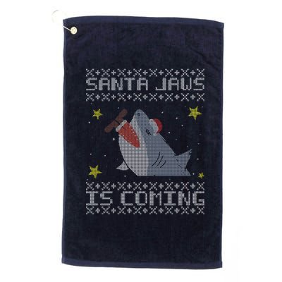 Santa Jaws Is Coming Ugly Christmas Platinum Collection Golf Towel