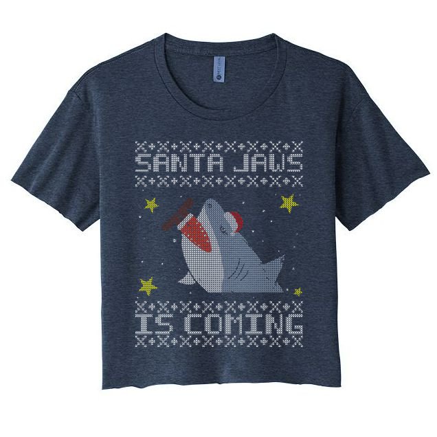 Santa Jaws Is Coming Ugly Christmas Crop Top