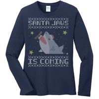 Santa Jaws Is Coming Ugly Christmas Ladies Long Sleeve Shirt