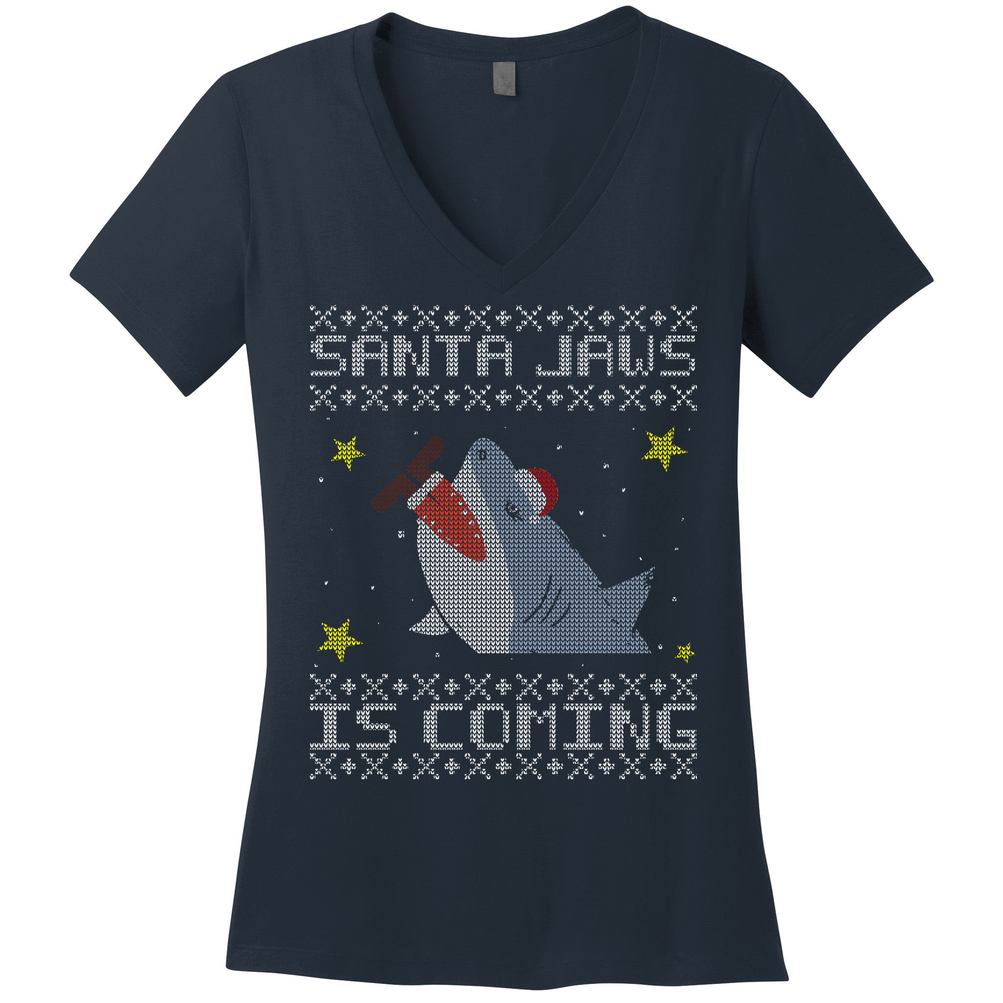Santa Jaws Is Coming Ugly Christmas Women's V-Neck T-Shirt