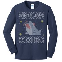 Santa Jaws Is Coming Ugly Christmas Kids Long Sleeve Shirt