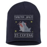 Santa Jaws Is Coming Ugly Christmas Short Acrylic Beanie