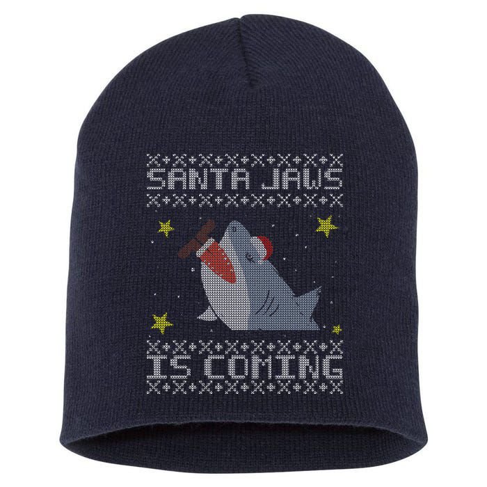 Santa Jaws Is Coming Ugly Christmas Short Acrylic Beanie