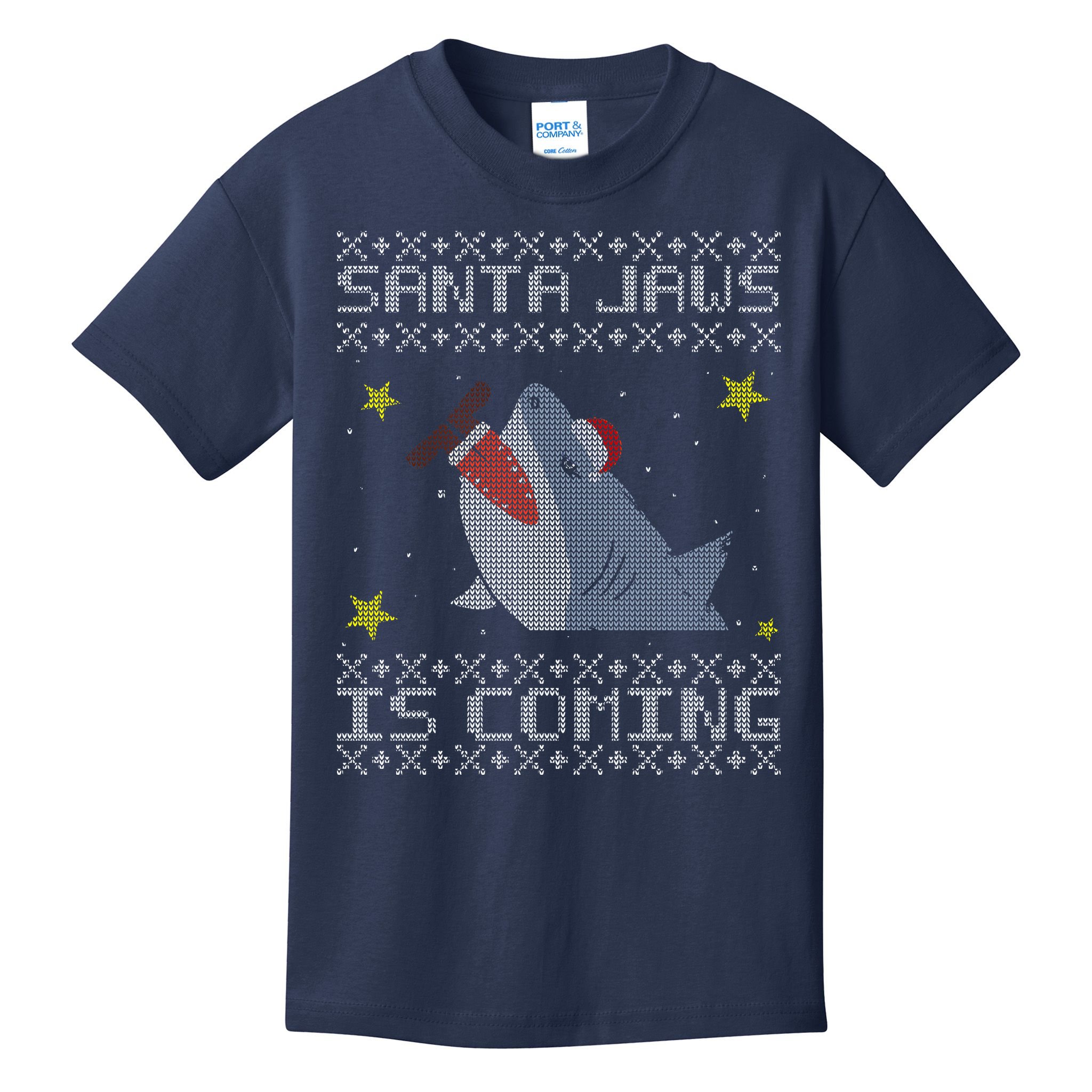 Santa Jaws Is Coming Ugly Christmas Kids T-Shirt