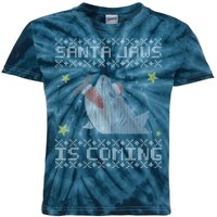 Santa Jaws Is Coming Ugly Christmas Kids Tie-Dye T-Shirt