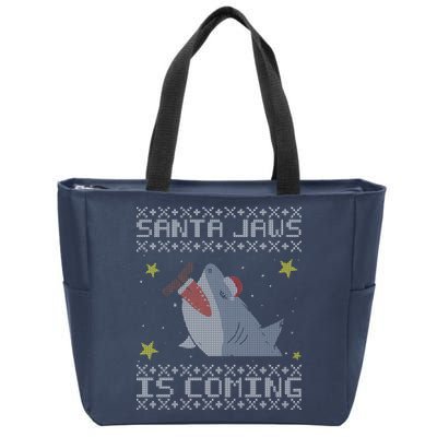 Santa Jaws Is Coming Ugly Christmas Zip Tote Bag