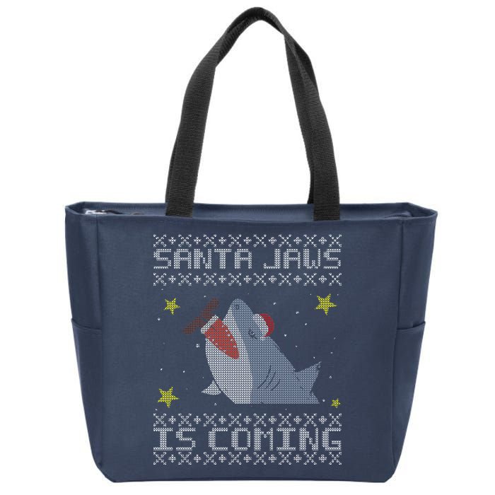 Santa Jaws Is Coming Ugly Christmas Zip Tote Bag