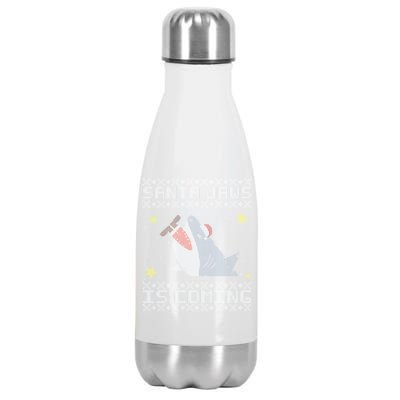 Santa Jaws Is Coming Ugly Christmas Stainless Steel Insulated Water Bottle