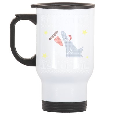 Santa Jaws Is Coming Ugly Christmas Stainless Steel Travel Mug