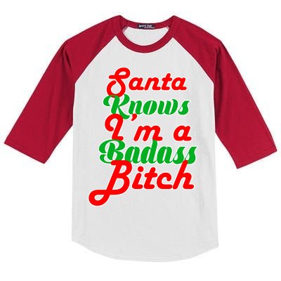 Santa Knows I'm A Badass B*tch Kids Colorblock Raglan Jersey