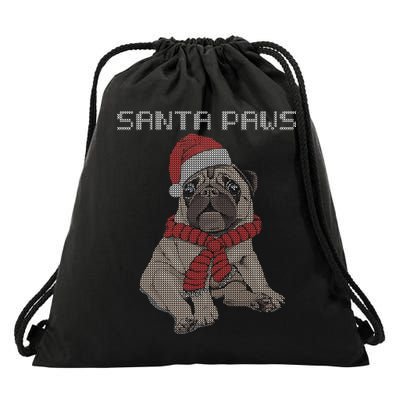 Santa Paws Pug Drawstring Bag