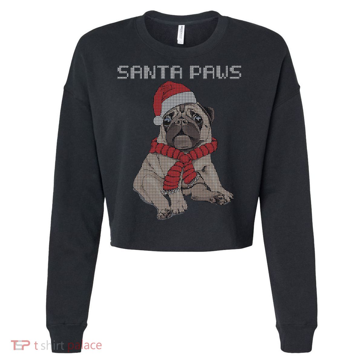 Santa Paws Pug Cropped Pullover Crew