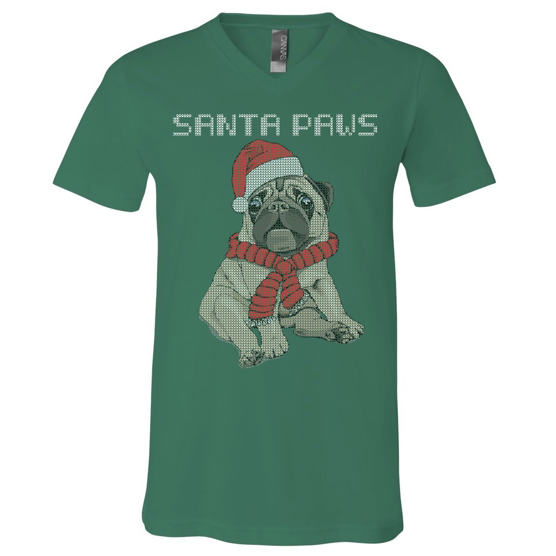 Santa Paws Pug V-Neck T-Shirt