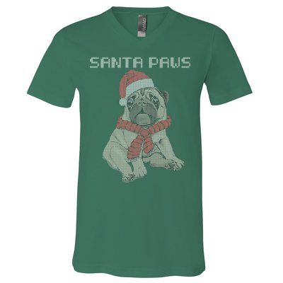 Santa Paws Pug V-Neck T-Shirt