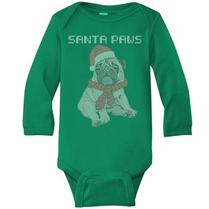 Santa Paws Pug Baby Long Sleeve Bodysuit