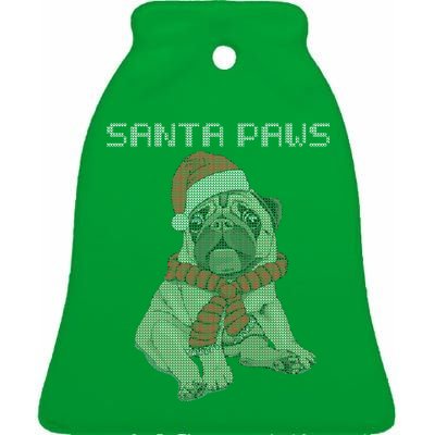 Santa Paws Pug Ceramic Bell Ornament