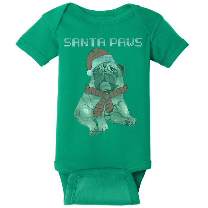 Santa Paws Pug Baby Bodysuit