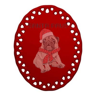 Santa Paws Pug Ceramic Oval Ornament