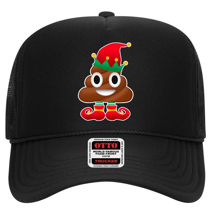 Santa Poop Emoji Christmas High Crown Mesh Back Trucker Hat