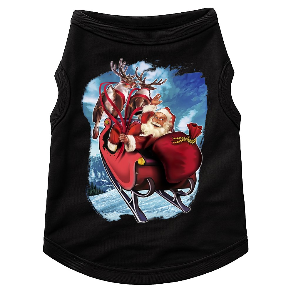 Santa Reindeer Sleigh Flying Over Snow Doggie Tank