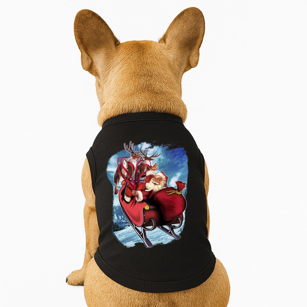 Santa Reindeer Sleigh Flying Over Snow Doggie Tank