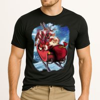 Santa Reindeer Sleigh Flying Over Snow Cooling Performance Crew T-Shirt