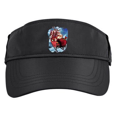 Santa Reindeer Sleigh Flying Over Snow Adult Drive Performance Visor