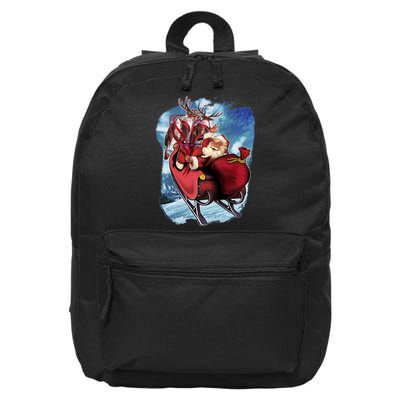 Santa Reindeer Sleigh Flying Over Snow 16 in Basic Backpack