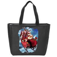 Santa Reindeer Sleigh Flying Over Snow Zip Tote Bag