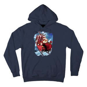 Santa Reindeer Sleigh Flying Over Snow Hoodie