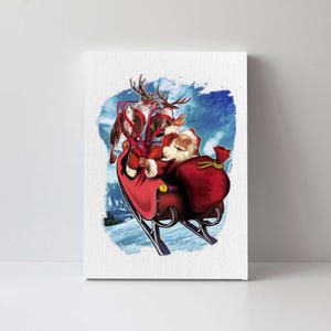 Santa Reindeer Sleigh Flying Over Snow Canvas