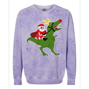 Santa Riding T-Rex Colorblast Crewneck Sweatshirt