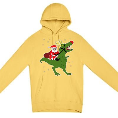 Santa Riding T-Rex Premium Pullover Hoodie