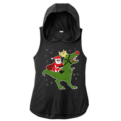 Santa Riding T-Rex Ladies PosiCharge Tri-Blend Wicking Draft Hoodie Tank