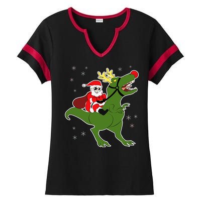 Santa Riding T-Rex Ladies Halftime Notch Neck Tee