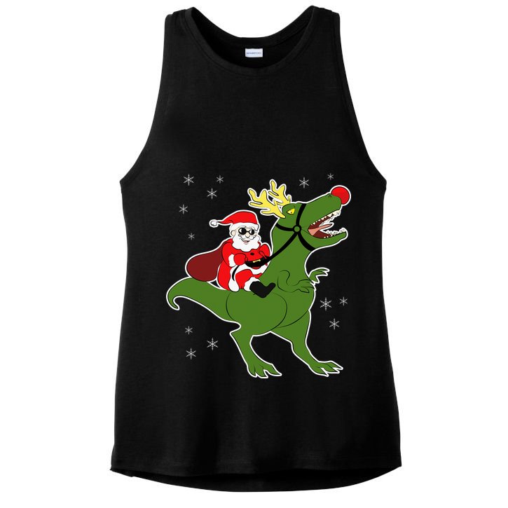 Santa Riding T-Rex Ladies PosiCharge Tri-Blend Wicking Tank