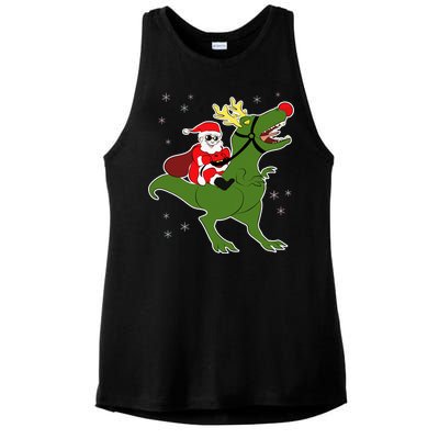 Santa Riding T-Rex Ladies PosiCharge Tri-Blend Wicking Tank