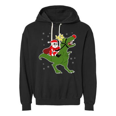 Santa Riding T-Rex Garment-Dyed Fleece Hoodie