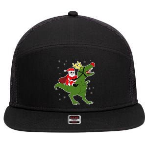 Santa Riding T-Rex 7 Panel Mesh Trucker Snapback Hat