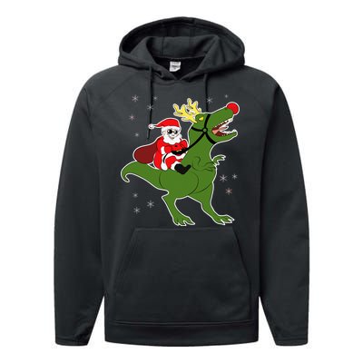 Santa Riding T-Rex Performance Fleece Hoodie