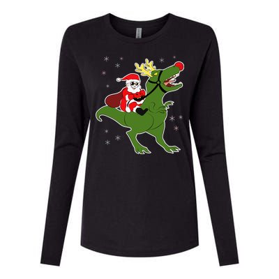 Santa Riding T-Rex Womens Cotton Relaxed Long Sleeve T-Shirt