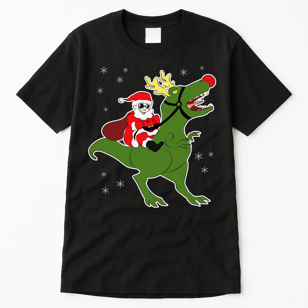 Santa Riding T-Rex Tall T-Shirt