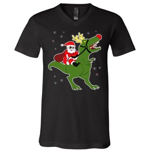 Santa Riding T-Rex V-Neck T-Shirt