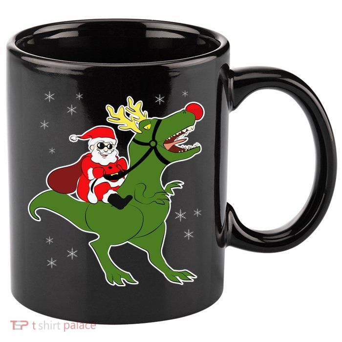 Santa Riding T-Rex 11oz C Handle Ceramic Mug